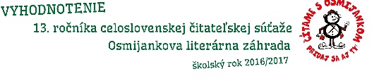Vyhodnotenie 13.ročníka celoslovenskej čitateľskej súťaže Vyhodnotenie 13.ročníka celoslovenskej čitateľskej súťaže