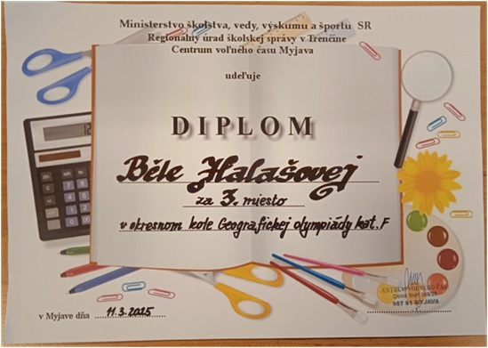 Diplom z okresného kola Geografickej olympiády Diplom z okresného kola Geografickej olympiády